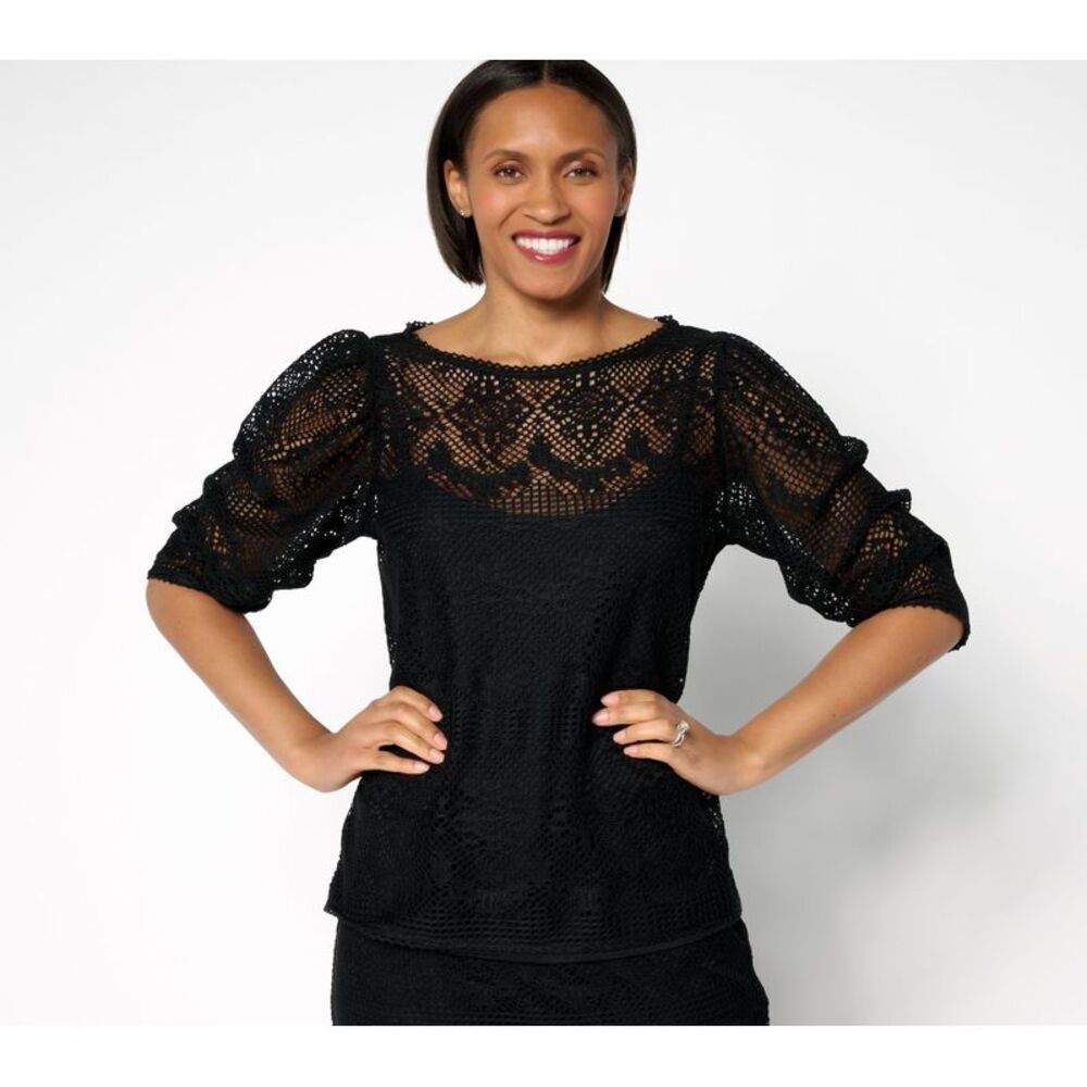 SUNNYLiFE Women's Top Sz XL Charlotte Lace Blouse Black A711990